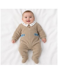 Baby boy velour sleepsuit with covered feet and tartan details NG21106NC