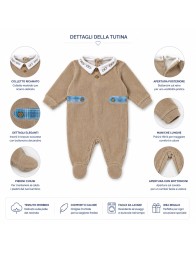 Tutina neonato in ciniglia con bottoni automatici e colletto bianco