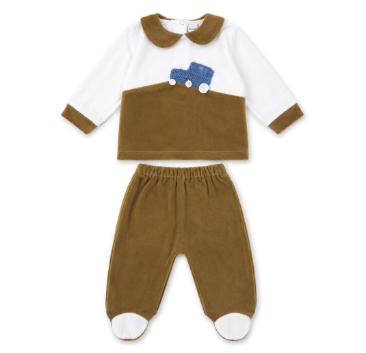 Baby Two-Piece Velour Outfit with Collar - K212CLC - Klaiadì