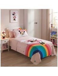 Completo lenzuola singolo Minnie Colors in 100% cotone biologico per letto a una piazza