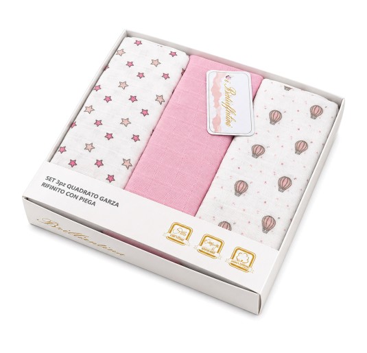 Set of 3 Patterned Muslin Squares – B316/14R – Batuffolini