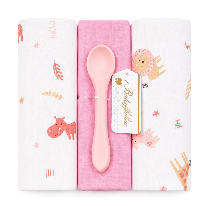 Set of 3 muslin gauze squares 70x70 with spoon I Batuffolini B252R