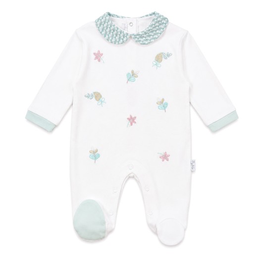 Embroidered warm cotton baby girl romper Les Jolies LJ24149V with enclosed feet