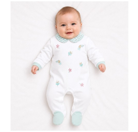 Tutina neonata in caldo cotone ricamata Les Jolies LJ24149V con piedini 2