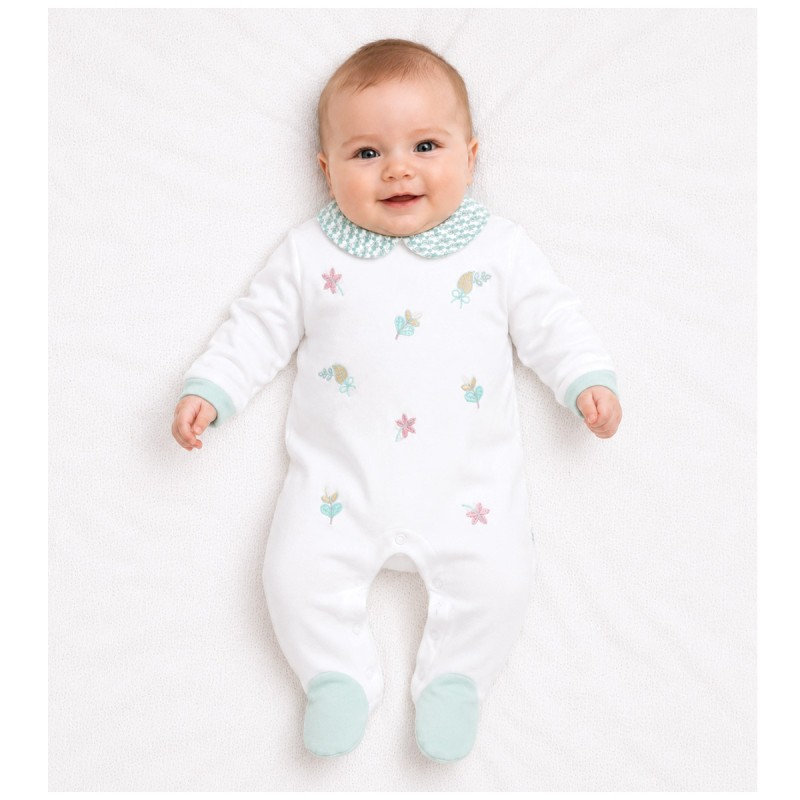 Tutina neonata in caldo cotone interlock 100% cotone con ricami floreali Les Jolies