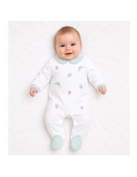 Tutina neonata in caldo cotone interlock 100% cotone con ricami floreali Les Jolies