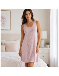 Sleeveless Nightdress with Central Lace Panel - Amelie - Tatà