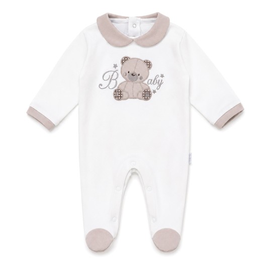 Warm cotton baby sleepsuit Les Jolies with embroidered teddy bear and collar
