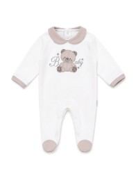 Warm cotton baby sleepsuit Les Jolies with embroidered teddy bear and collar