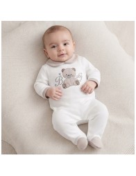 Warm cotton baby sleepsuit Les Jolies with embroidered teddy bear and collar