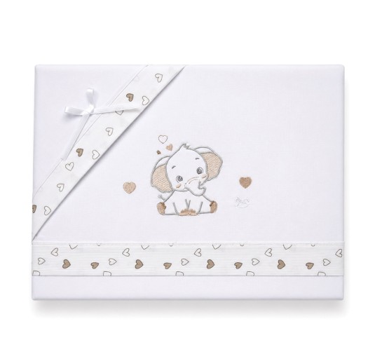 Set lenzuola lettino ricamato - Elefante e Cuoricini -...