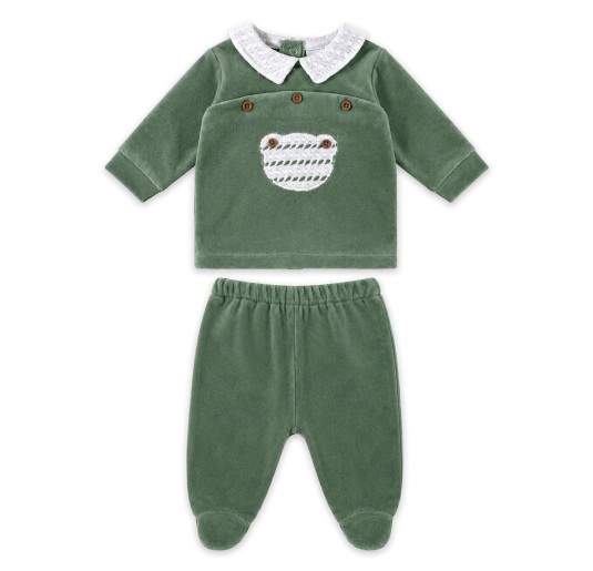 Completino neonato 2 pezzi in ciniglia con colletto -...