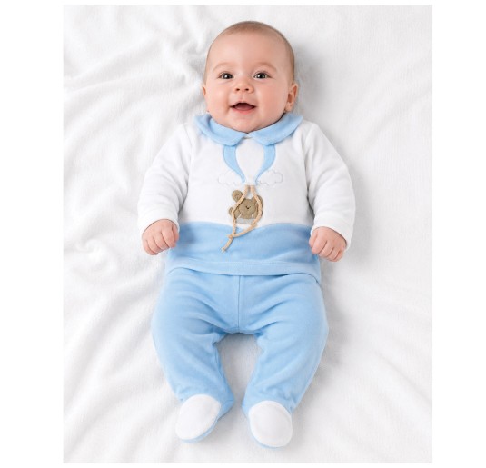 Chenille baby outfit Klaiadì two-piece set with collar and teddy bear embroidery 2