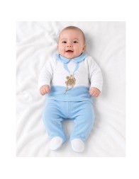 Completino neonato in ciniglia con pantalone piedinato e maglia a manica lunga Klaiadì