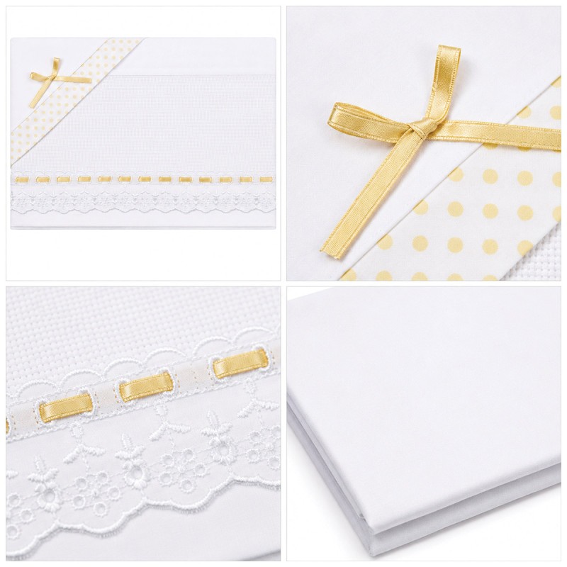 Made in Italy baby crib and pram sheet set with top sheet, fitted sheet and pillowcase in pure cotton