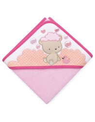 Baby hooded cotton towel with embroidered teddy bear by Ellepi