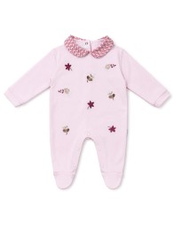 Baby cotton interlock sleepsuit with floral embroidery and enclosed feet