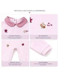 Tutina neonata ricamata in cotone interlock con piedini per primi mesi