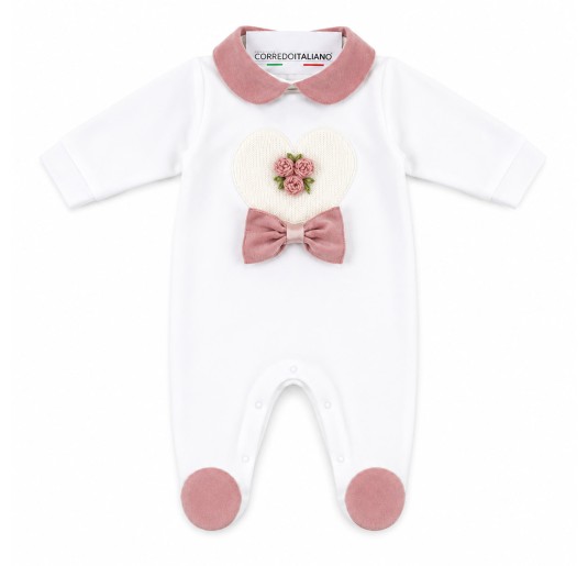 Tutina in ciniglia con cuoricino e roselline - TT402 -...