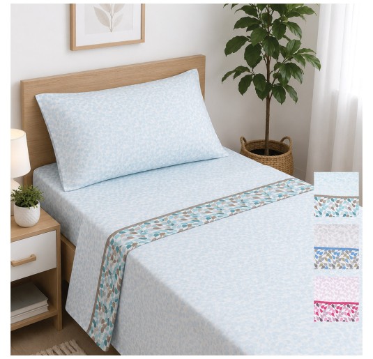 Single bed cotton sheet set Ferrara with floral pattern and matching pillowcase