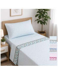 Single bed cotton sheet set Ferrara with floral pattern and matching pillowcase