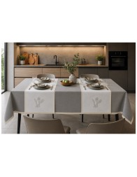 Tovaglia con runner e tovaglioli coordinati in cotone con decorazione in strass