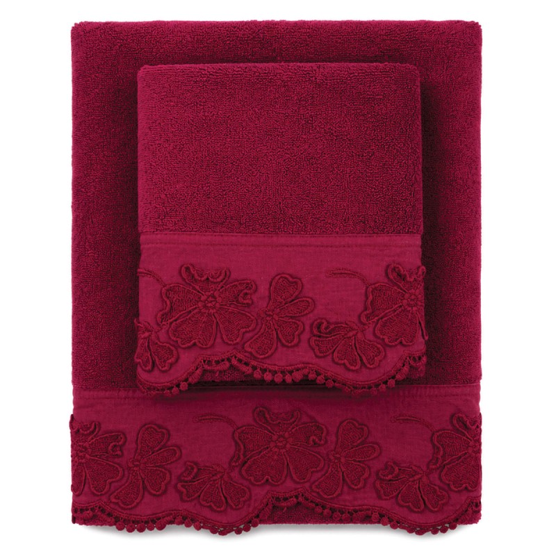 650 GSM cotton terry towel set with linen appliqué