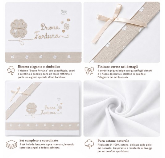 Next to Me sheet set in pure cotton with Good Luck clover embroidery 2