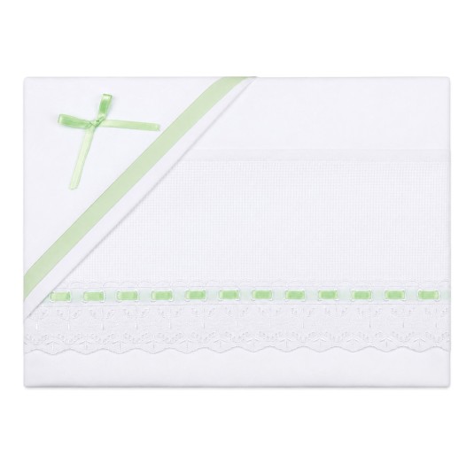 Embroiderable Cot Bed Sheet Set with Lace and Green...