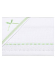 Set lenzuola lettino ricamabile con pizzo e nastro Verde - Corredo Italiano