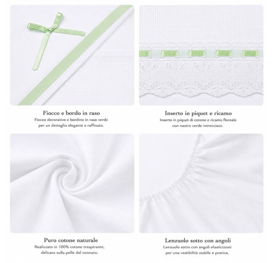 Embroiderable Cot Bed Sheet Set with Lace and Green... 2