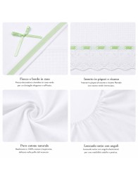 Set lenzuola lettino ricamabile con pizzo e nastro Verde - Corredo Italiano