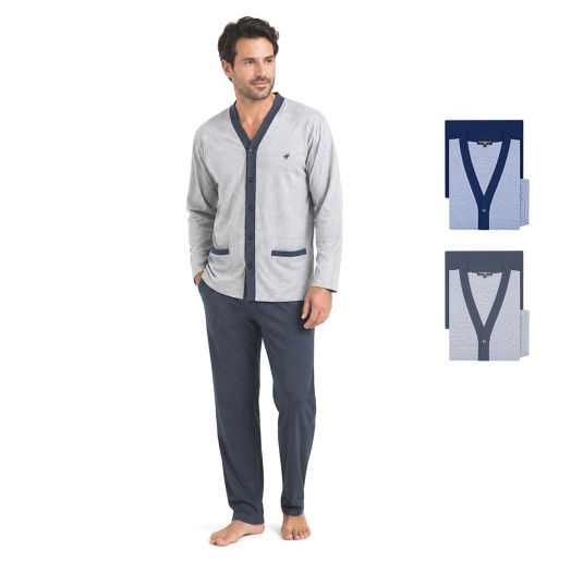 Men's open-front pure cotton MAXI pajamas Bip Bip