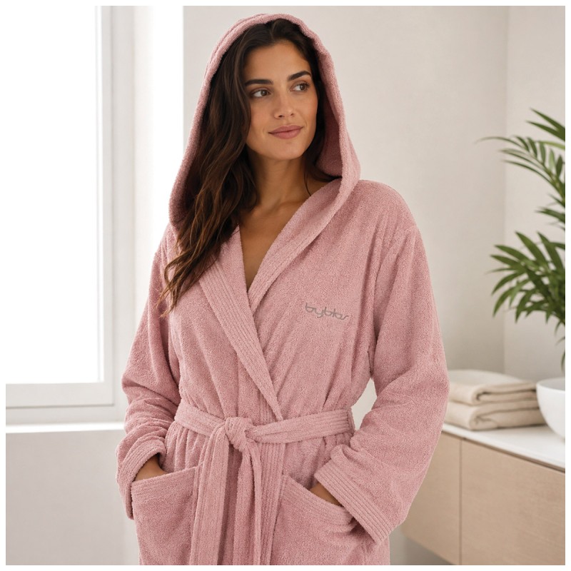 Hooded Terry Bathrobe with Logo -...