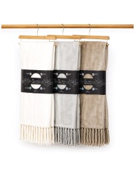 Silk-effect coral fleece throw 130x160 Sunrise with decorative fringes