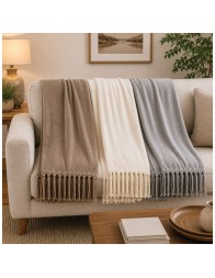 Plaid in pile 130x160 Sunrise con frange annodate per divano e letto