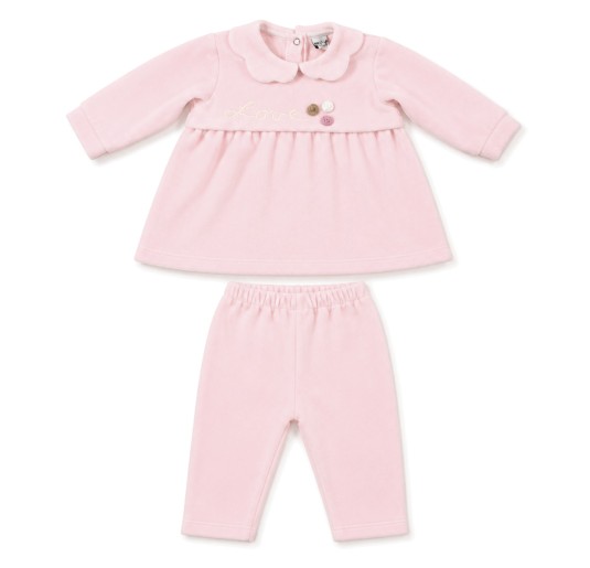 Completino neonata 2 pezzi in ciniglia con colletto e pantalone