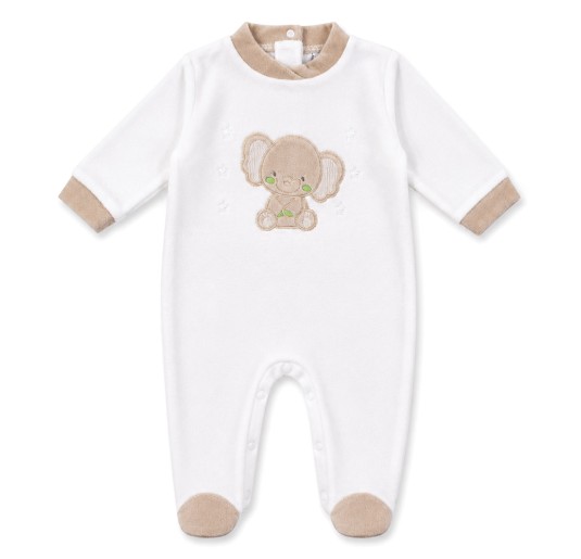 Baby Velour Sleepsuit with Embroidered Elephant - BA5481N - Batuffolini