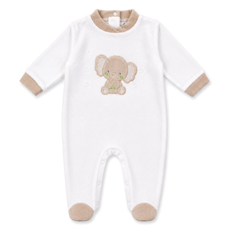Baby Velour Sleepsuit with Embroidered Elephant - BA5481N - Batuffolini