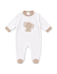 Baby Velour Sleepsuit with Embroidered Elephant - BA5481N - Batuffolini