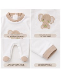 Tutina neonati in ciniglia con elefantino ricamato - BA5481N - Batuffolini