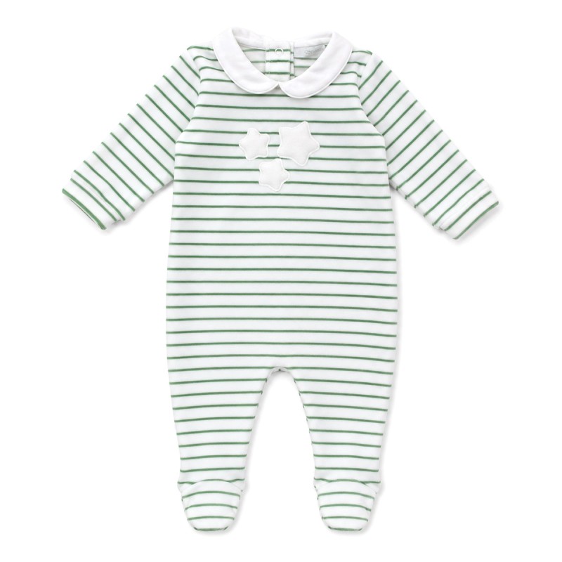 Corredino neonati prima uscita invernale in ciniglia Green Stars - Tutina