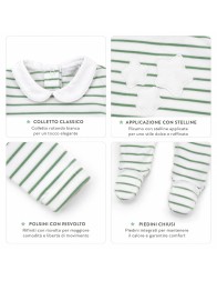Baby sleepsuit in embroidered chenille Green Stars Coccode' with integrated feet