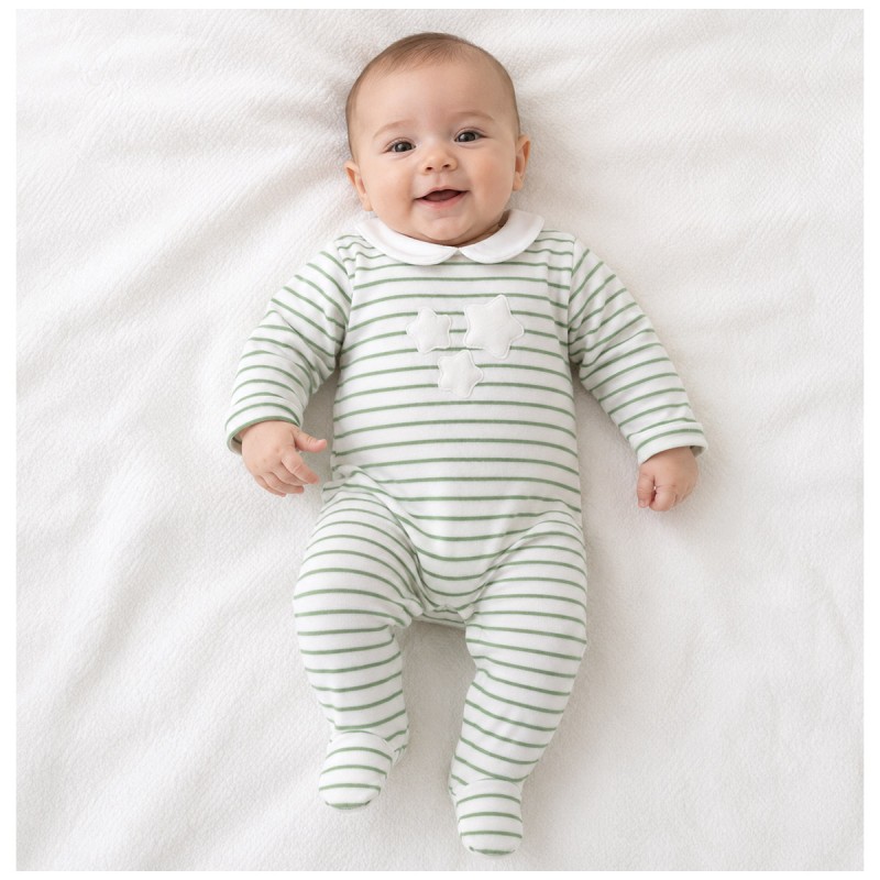 Baby sleepsuit in embroidered chenille Green Stars Coccode' with star appliqués
