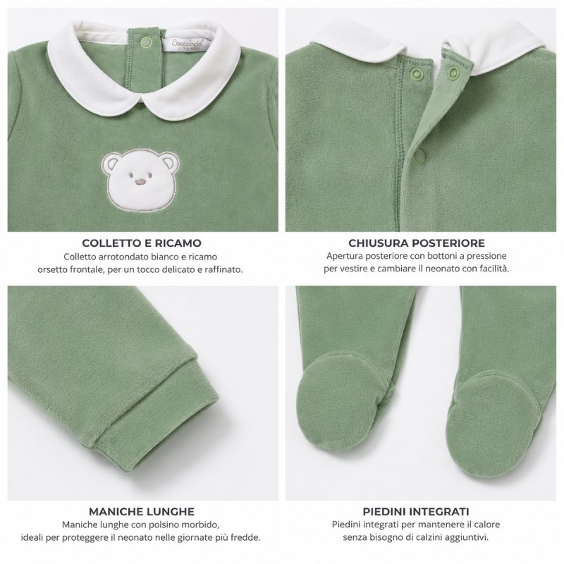 Tutina in ciniglia ricamata - Green...
