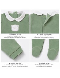 Tutina in ciniglia ricamata - Green Bear - Coccode' Firenze