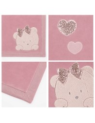Pink chenille baby blanket for crib with internal padding