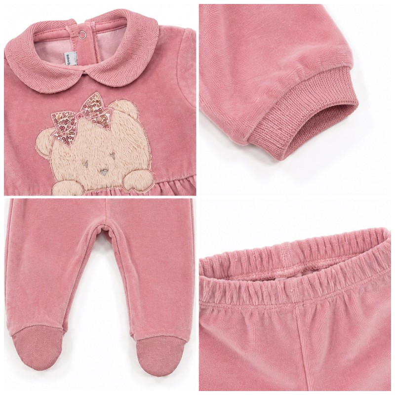 Tutina neonata in ciniglia 2 pezzi con pantalone con piedini