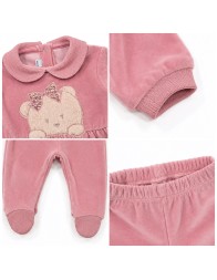 Pink chenille baby girl outfit 2-piece Nazareno Gabrielli