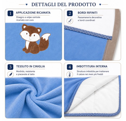 Copertina culletta in ciniglia imbottita Les Jolies con applicazione volpe 2